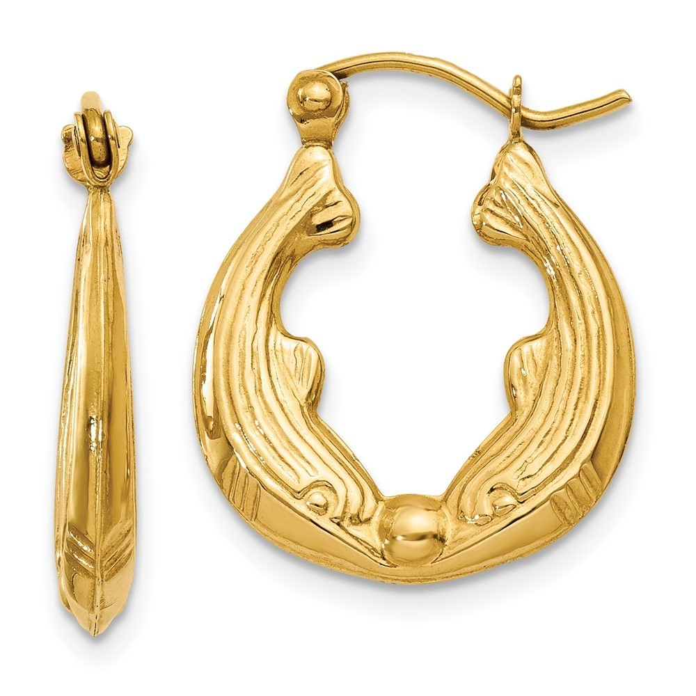 Million Charms 14k Yellow Gold Dolphin Hoop Earrings 10 L X 3 Mm W